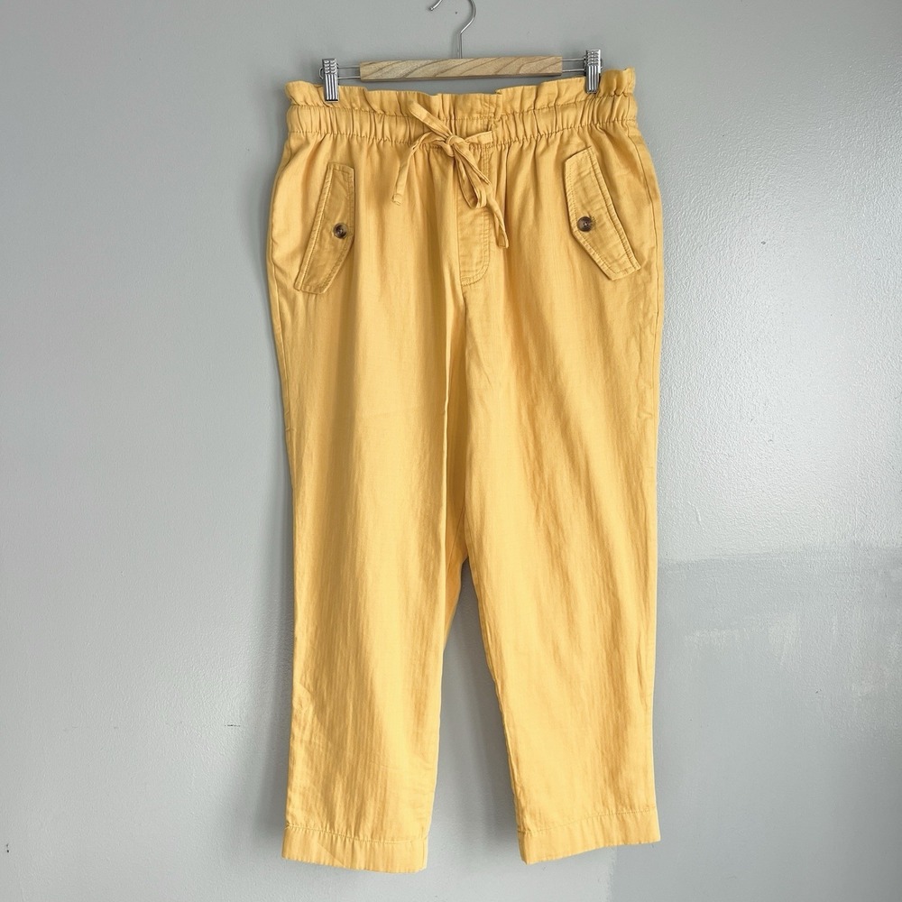 Loft Outlet Paper High Waisted Paper Bag‎ Pants Mustard Yellow Belted Crop L NWT